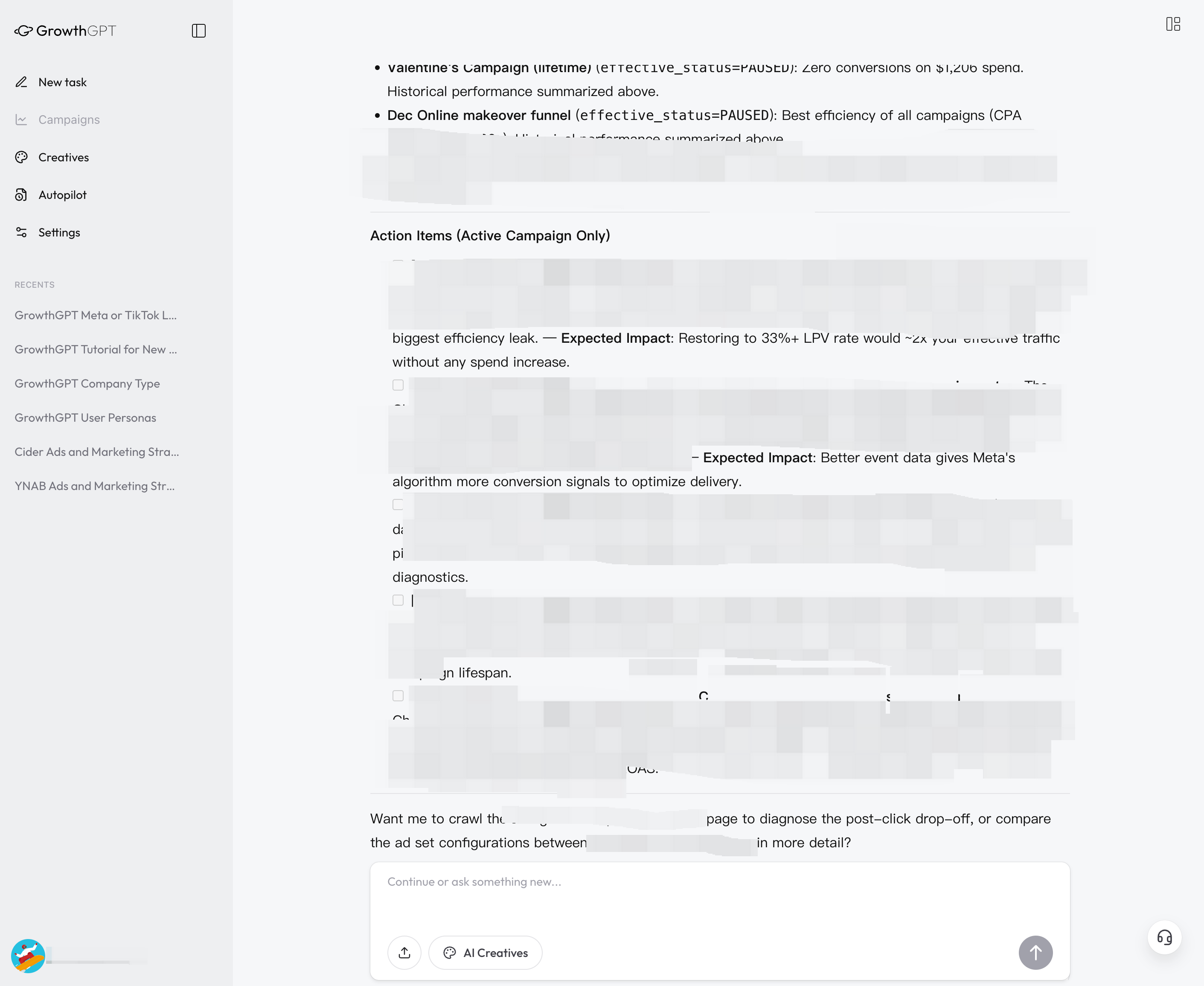 Diagnostic output · Action Items section