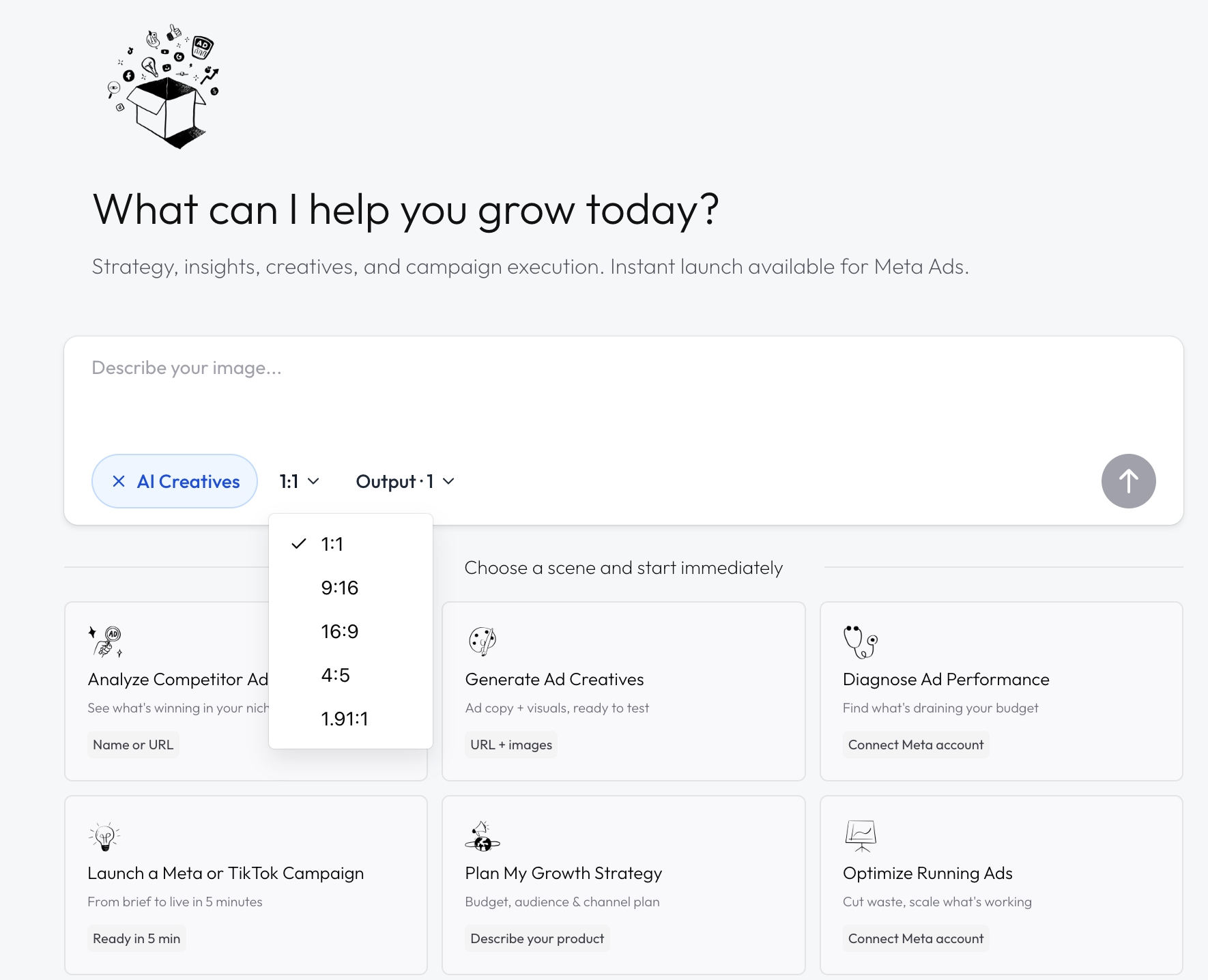 AI Creatives mode parameter panel