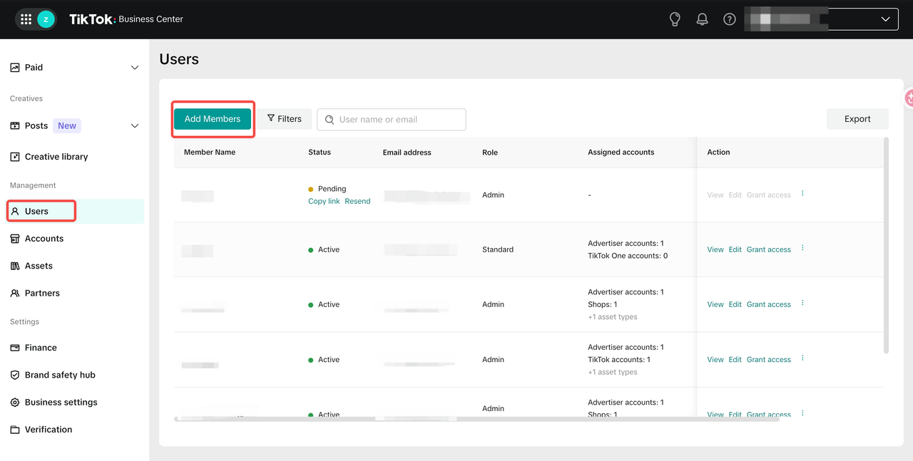 Users → Add Members