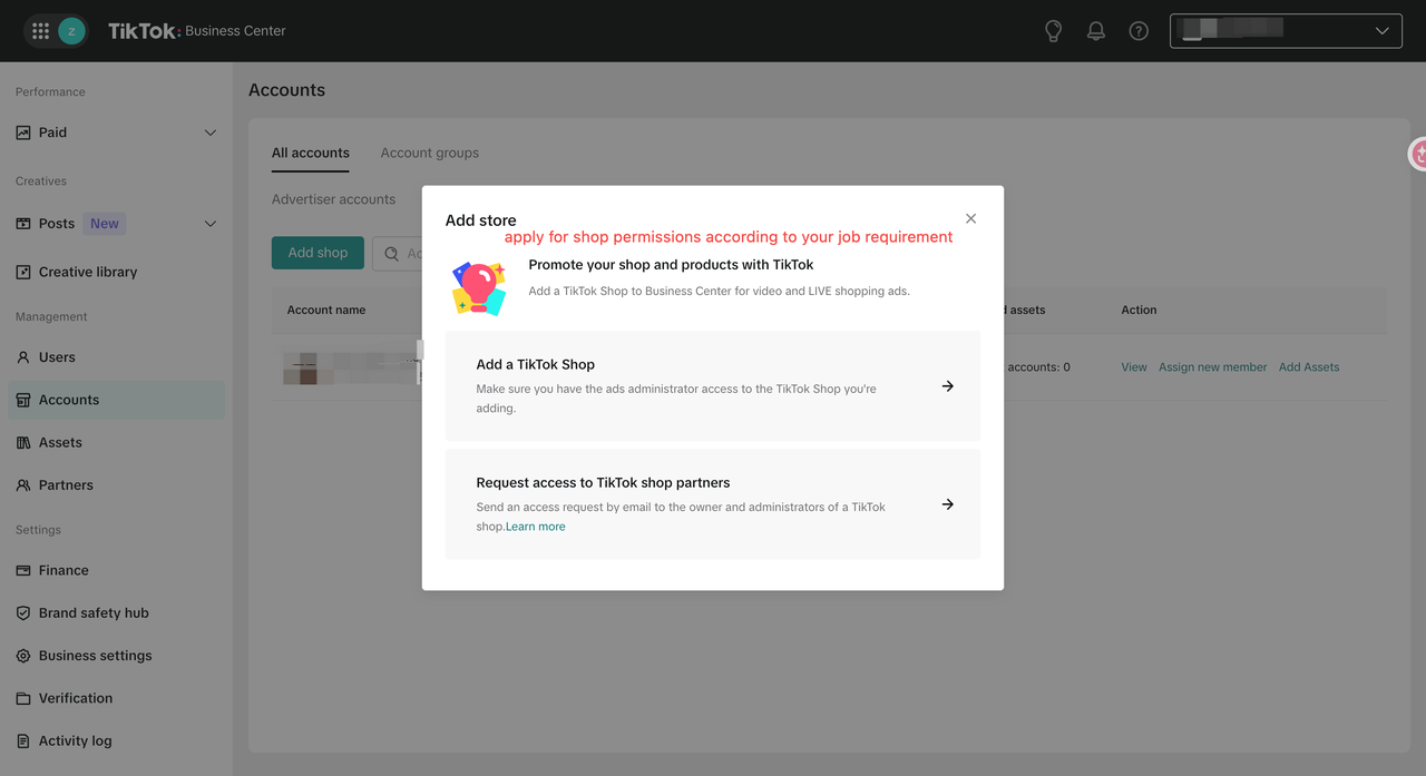 Two options in the Add store dialog