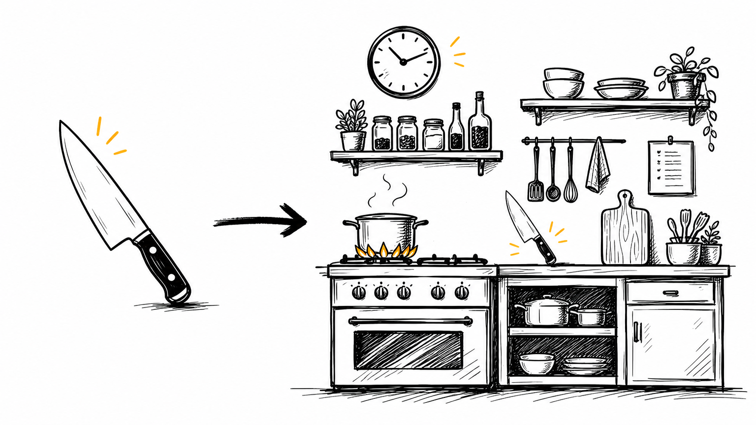 Knife alone vs. knife inside a kitchen: a great knife is only useful when it sits inside a kitchen that actually runs
