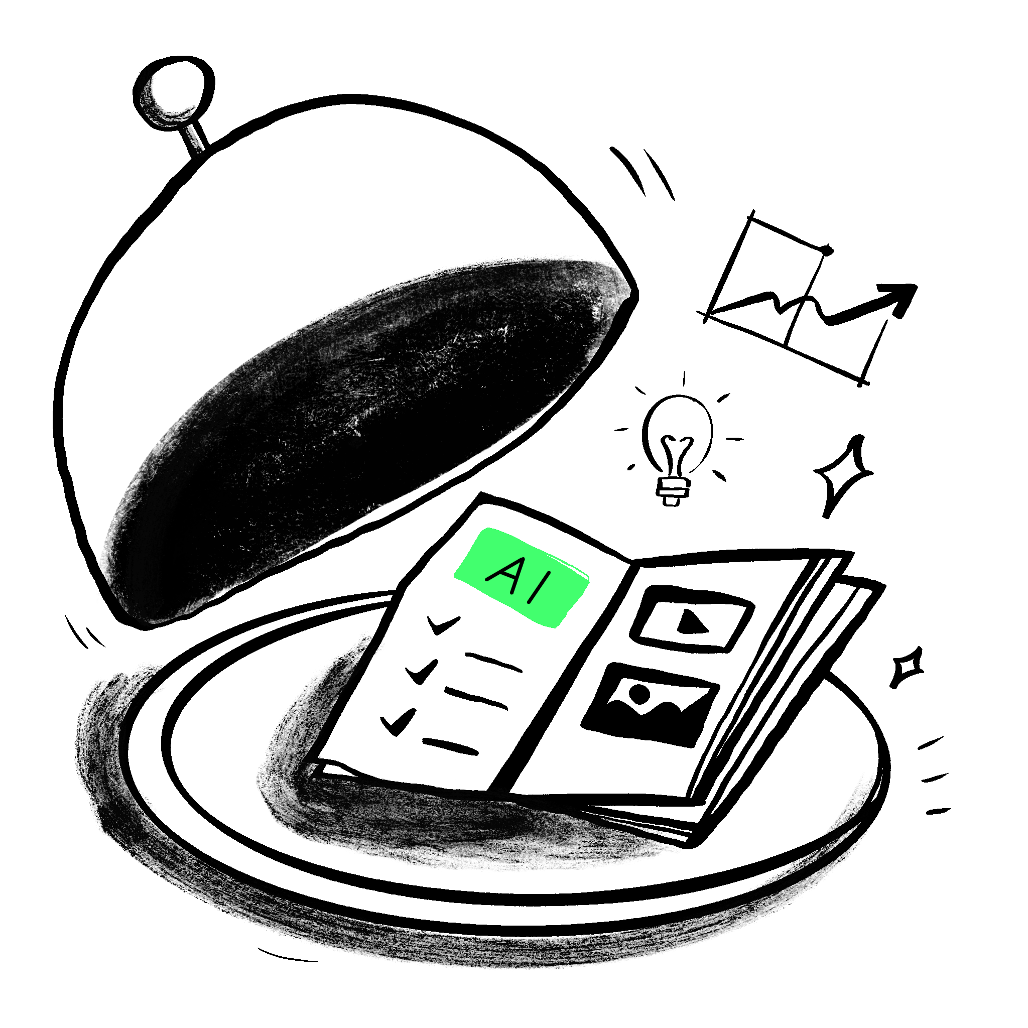 Hand-drawn illustration of AI managing ads