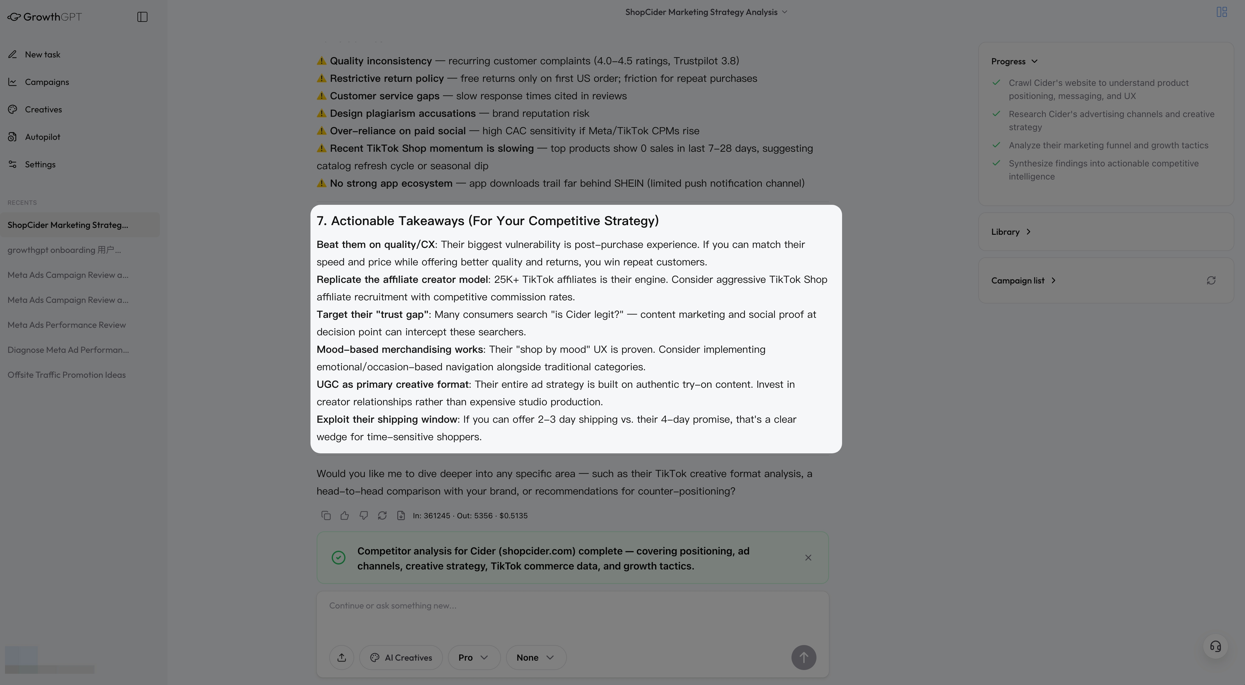 Cider Chapter 7 Actionable Takeaways real output