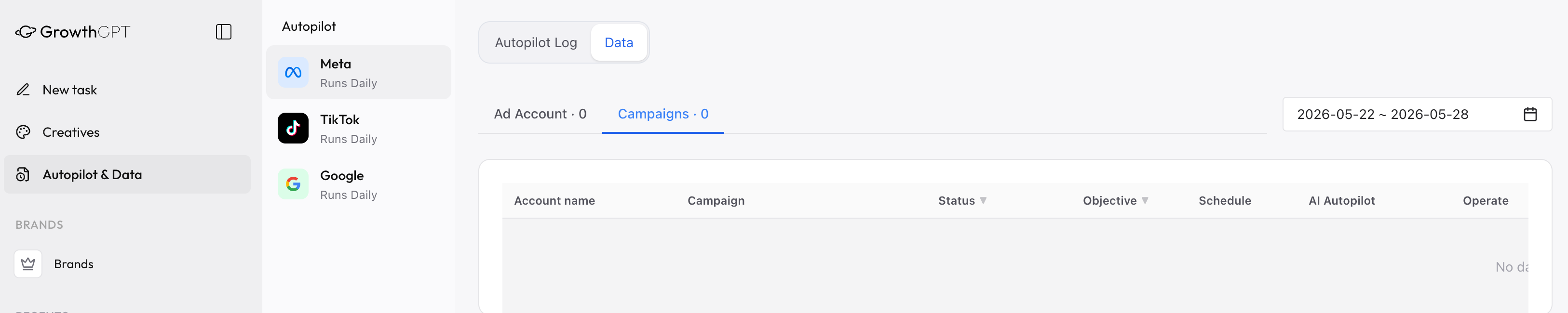 Autopilot → Data panel