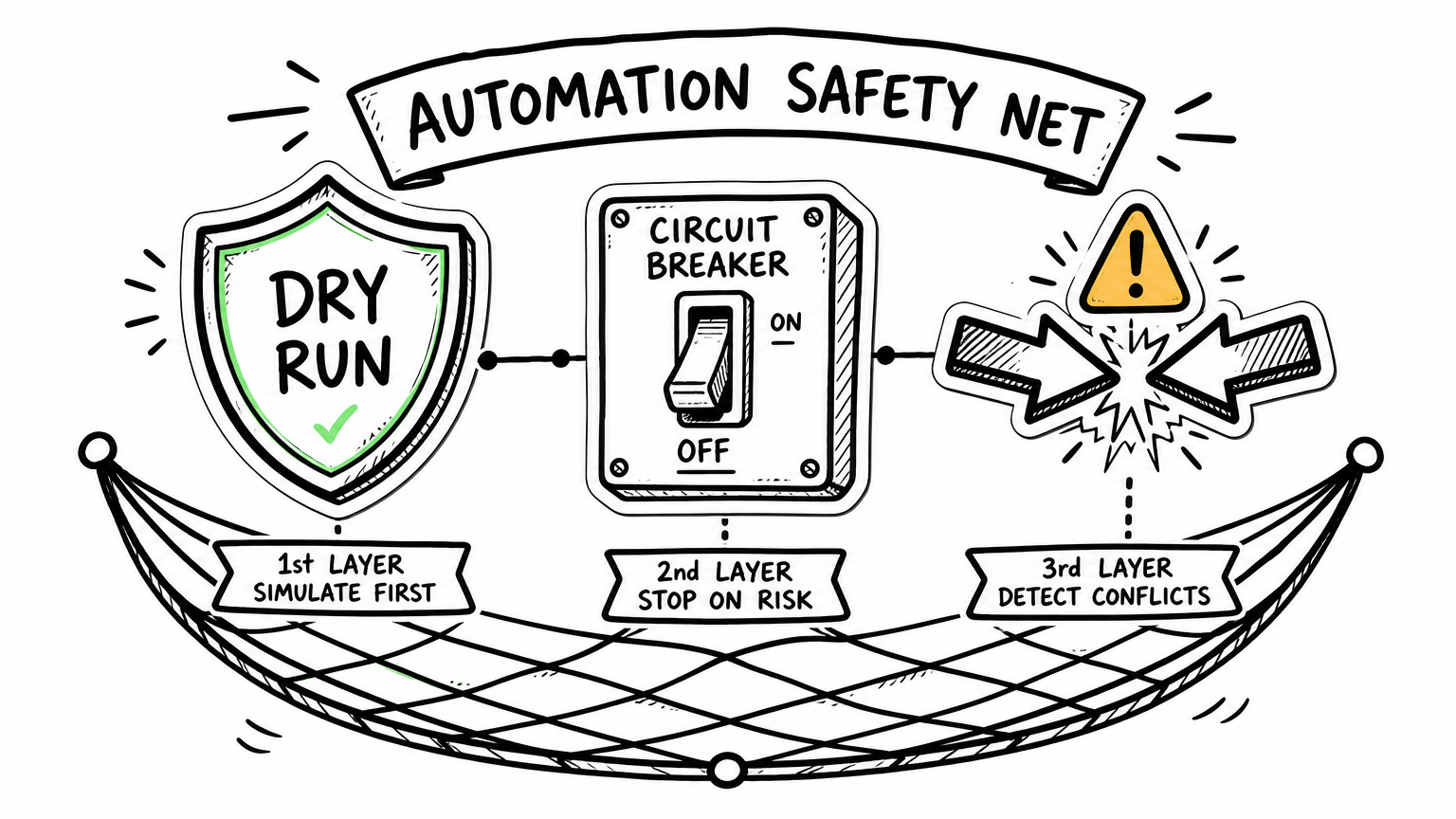 Safety net: Dry Run shield, circuit breaker, conflict detection